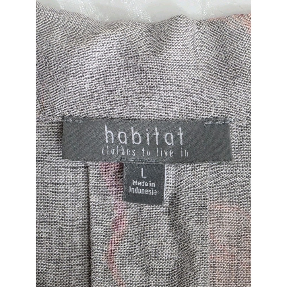 Habitat Button Up L Heavier Weight Linen Gray Pink Floral Resort Dressy Feminine - Picture 6 of 9